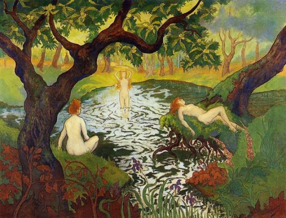 Three Bathers Among The Irises