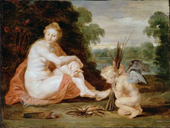 Venus And Cupid Warming Themselves