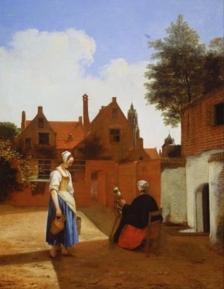 Courtyard In Delft At Evening: A Woman Spinning