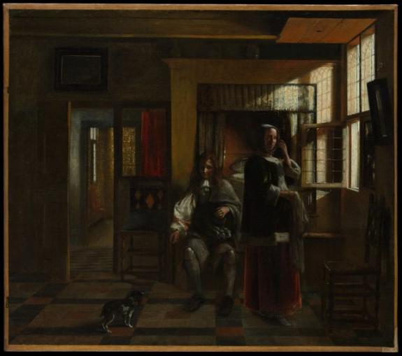 Interior With A Young Couple And A Dog