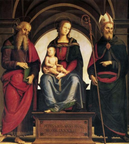 Lady In Throne With Child Between The Saints And John Augustine