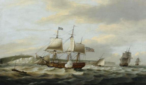 A Merchant Ship Signaling For A Pilot Off The Cliffs Of Dover