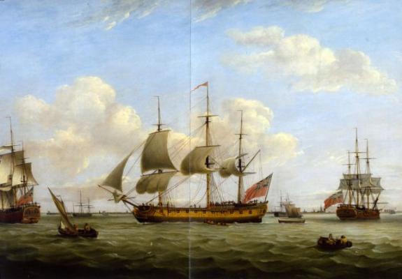 HMS Maria Anna, Earl of Chatham and Achilles off a coastal town