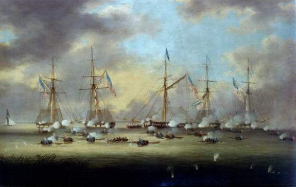 British And American Gunboats In Action On Lake Borgne