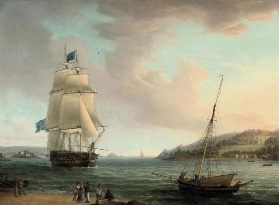 A Crowded Flagship Of An Admiral Of The Blue Passing Mount Edgcumbe