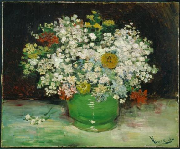 Vase with Zinnias and other Flowers